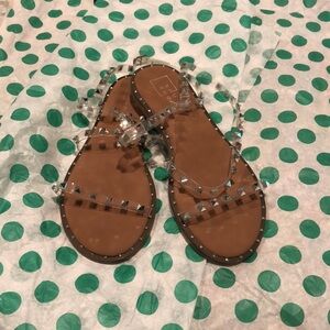 ShuShop Women’s 7.5 Clear Strap Silver Studded Sandals